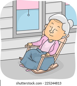 Illustration Featuring an Elderly Man Taking a Nap in a Rocking Chair