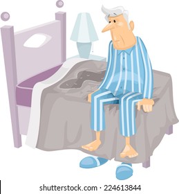 Illustration Featuring an Elderly Man Who Has Just Wet His Bed