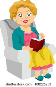 Illustration Featuring an Elderly Woman Reading a Book