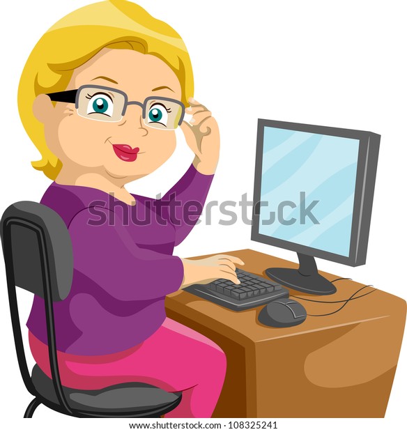 Illustration Featuring Elderly Woman Using Computer Stock Vector ...