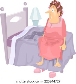 Illustration Featuring an Elderly Woman Waking Up to a Wet Bed