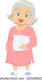 Illustration Featuring an Elderly Woman Wearing Pajamas