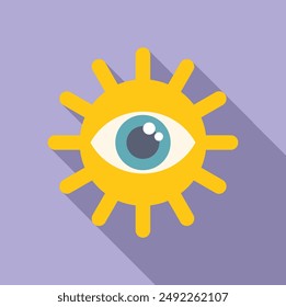 Illustration featuring an eye inside a bright yellow sun, casting a long shadow