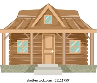 Illustration Featuring the Facade of a Log Cabin