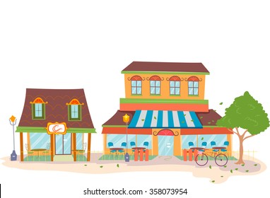 Illustration Featuring the Facades of Coffee Shops