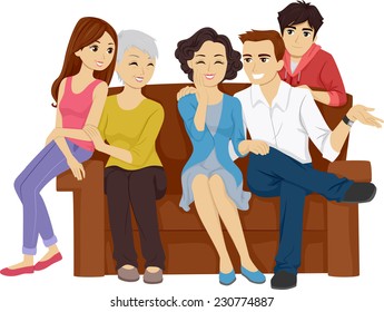 Illustration Featuring a Family Sitting on the Sofa