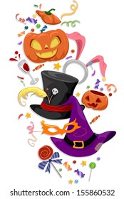 Illustration Featuring Famous Halloween Icons and Costumes