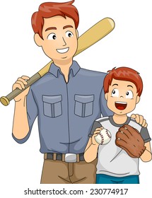 Illustration Featuring a Father and Son Bonding Over Baseball