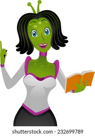 Illustration Featuring a Female Alien Teacher Holding a Book