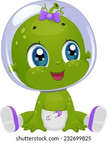 Illustration Featuring a Female Baby Alien Looking to Her Right