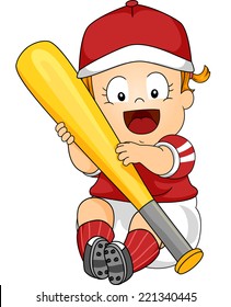 Illustration Featuring a Female Baby Holding a Baseball Bat