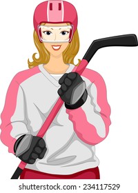 Illustration Featuring A Female Ice Hockey Player Holding An Ice Hockey Stick