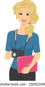 Illustration Featuring a Female Photographer Carrying a Laptop