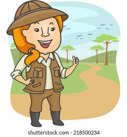 Illustration Featuring A Female Safari Tour Guide