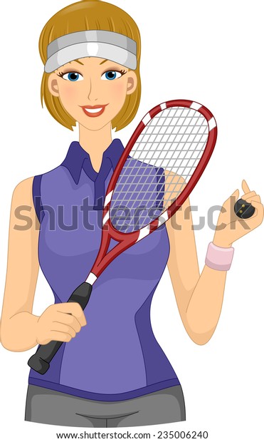 Illustration Featuring Female Squash Player Holding Stock Vector ...