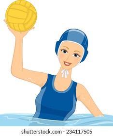 Illustration Featuring a Female Water Polo Player Holding a Ball