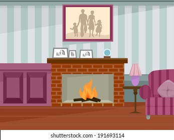 Illustration Featuring a Fireplace in Use