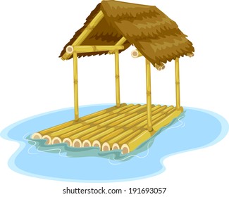 Illustration Featuring a Floating Hut Attached to a Bamboo Raft