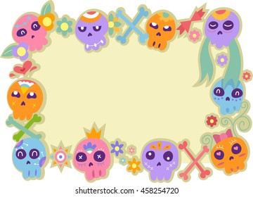 Illustration Featuring a Frame Lined with Sugar Skulls