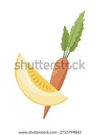 An Illustration Featuring Fresh Carrots and Melon Slices, Colorful and Appealing