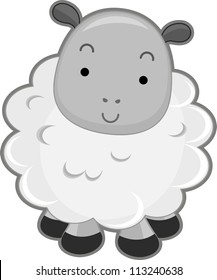 Illustration Featuring the Front View of a Smiling Sheep