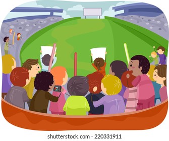 Illustration Featuring a Game Arena with Sports Fans Cheering From the Bleachers