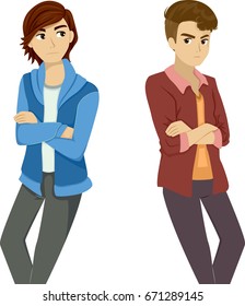 Illustration Featuring a Gay Couple Ignoring Each Other Following Their Break Up