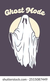 Eine Illustration mit einem Geist mit 'Ghost Mode' Typografie. Ein verspieltes, gespenstisches Design, perfekt für Bekleidung und Halloween-Projekte