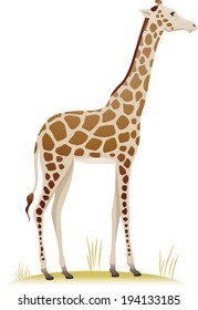 Illustration Featuring a Giraffe Standing on a Patch of Dry Grass