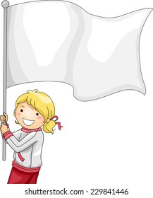 Illustration Featuring a Girl Carrying a Blank Flag