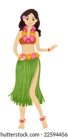 Illustration mit einem Mädchen beim Tanzen eines hawaiianischen Tanzes