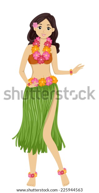 Illustration\
Featuring a Girl Dancing a Hawaiian\
Dance