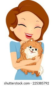 Illustration Featuring a Girl Hugging Her Pet Dog