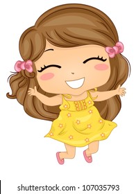 Illustration Featuring a Girl Jumping with Glee