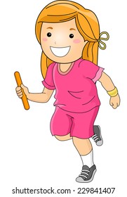 Illustration Featuring a Girl Participating in a Relay Race