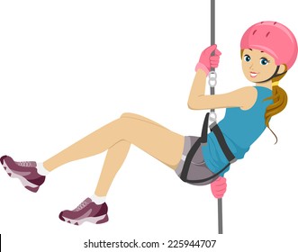 Illustration Featuring a Girl Rappelling Down 