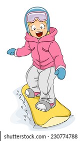 Illustration Featuring a Girl Snowboarding Down a Slope