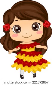 Illustration Featuring a Girl Wearing a Mexican Costume