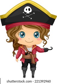 Illustration Featuring a Girl Wearing a Pirate Costume