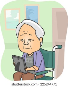 Illustration Featuring a Grandpa in a Nursing Home Looking at a Family Picture