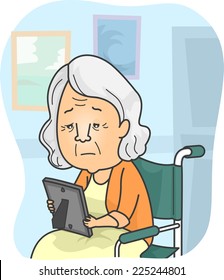 Illustration Featuring a Granny in a Nursing Home Looking at a Family Picture