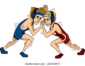 Illustration Featuring Greco-Roman Wrestlers Grappling with Each Other