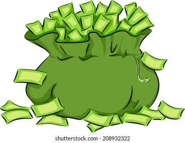 Illustration Featuring a Green Bag Overflowing with Cash 
