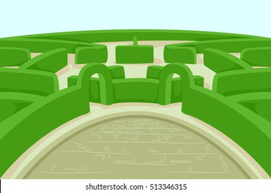 Illustration Featuring a Green Garden Hedge Designed Like a Complicated Maze