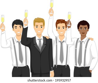 Illustration Featuring Groomsmen Raising a Toast