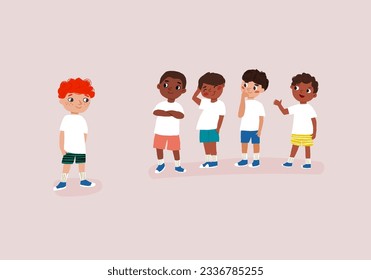 Illustration Featuring a Group of Boys and girls, school pupils in white tshirt