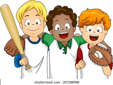 Illustration Featuring a Group of Boys Ready to Play Baseball