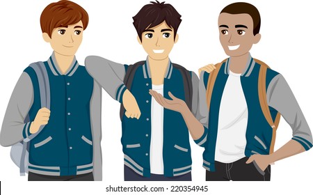 Illustration Featuring a Group of Male Teenagers Wearing Varsity Jackets