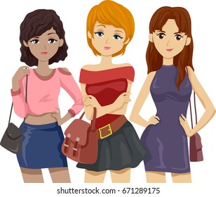 Illustration Featuring A Group Of Mean Looking Teenage Girls Forming A Clique