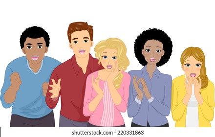 Illustration Featuring a Group of People Wearing Shocked Expressions